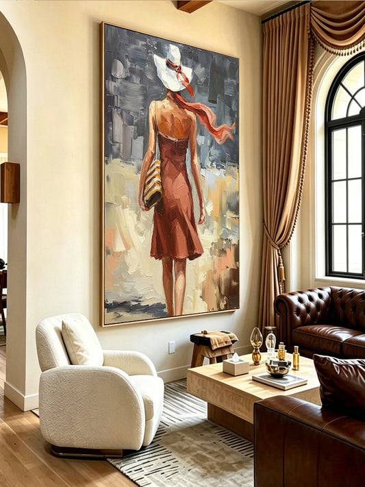 Abstract painting of a figure's back view