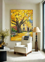 "Autumn Courtyard" – A modern Impressionist landscape painting | A creative decorative artwork for an autumn corridor