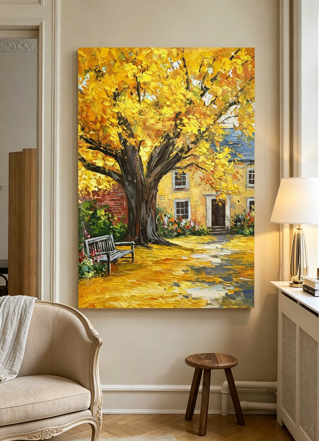 "Autumn Courtyard" – A modern Impressionist landscape painting | A creative decorative artwork for an autumn corridor