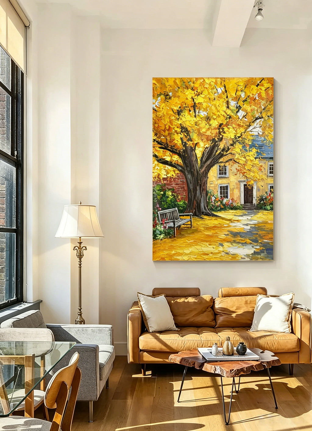 "Autumn Courtyard" – A modern Impressionist landscape painting | A creative decorative artwork for an autumn corridor