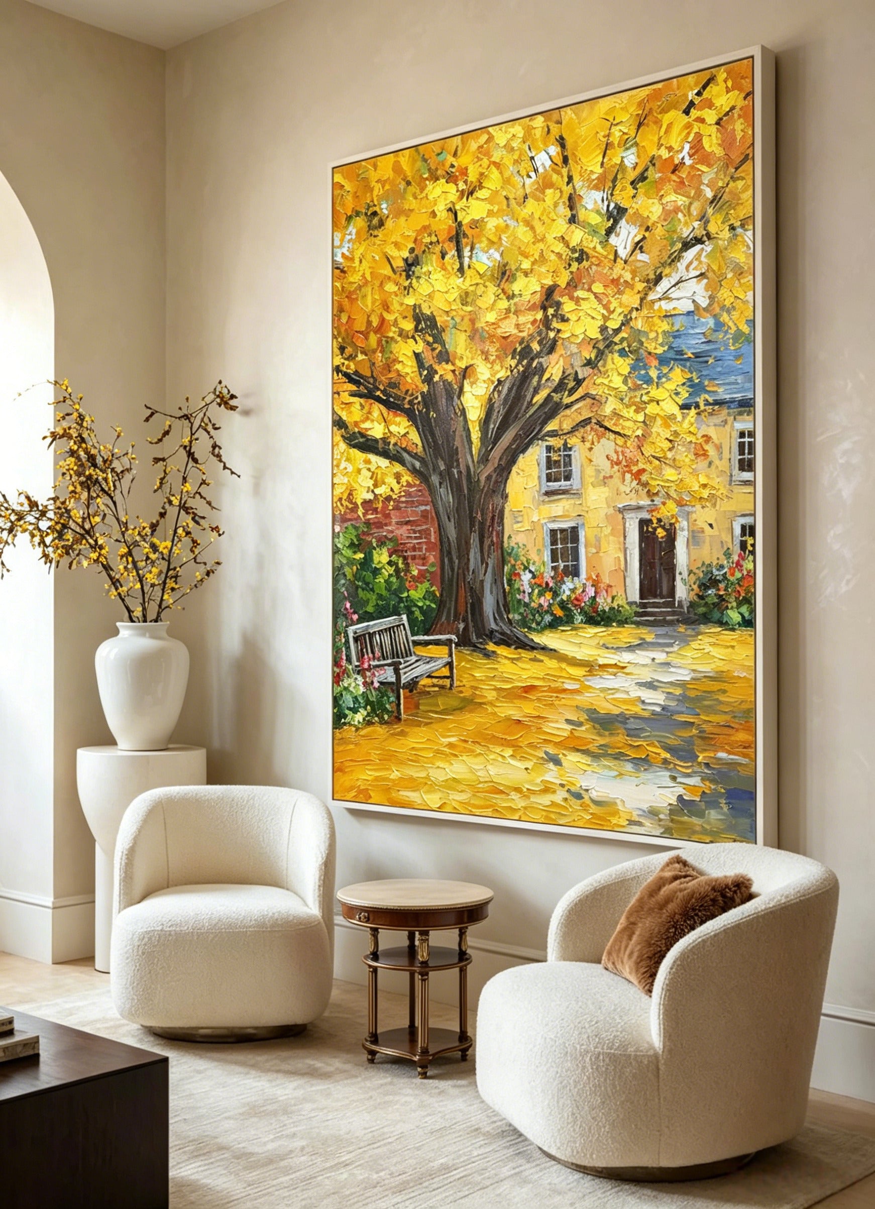 "Autumn Courtyard" – A modern Impressionist landscape painting | A creative decorative artwork for an autumn corridor
