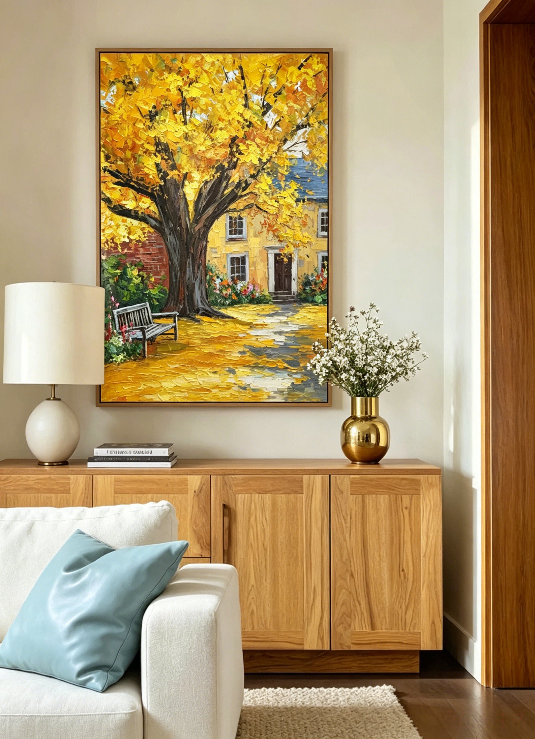 "Autumn Courtyard" – A modern Impressionist landscape painting | A creative decorative artwork for an autumn corridor