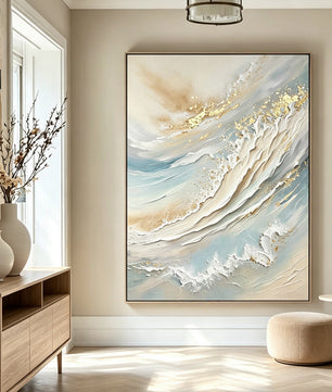 Textured blue and white hand-painted seascape decorative painting
