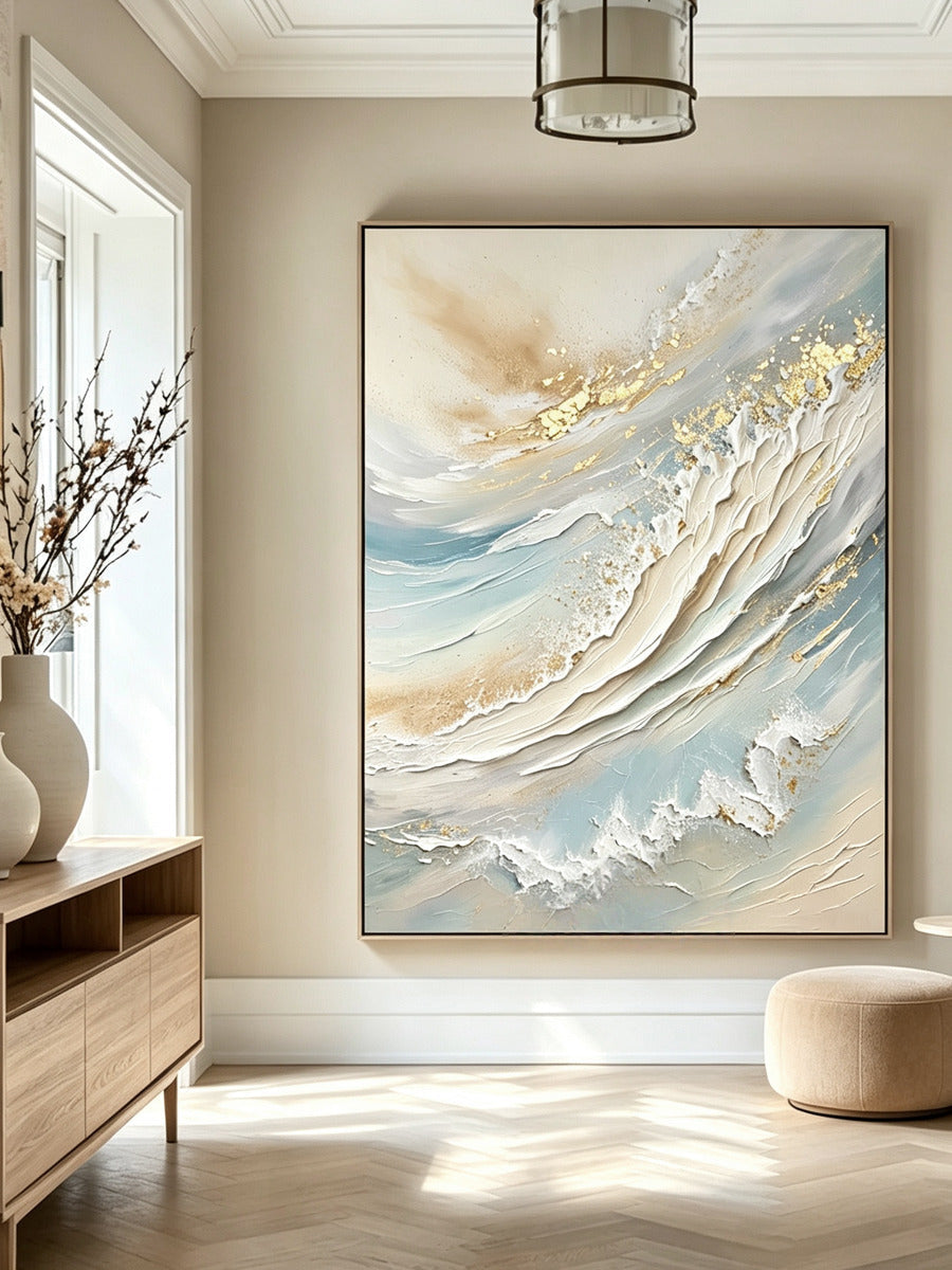 Textured blue and white hand-painted seascape decorative painting