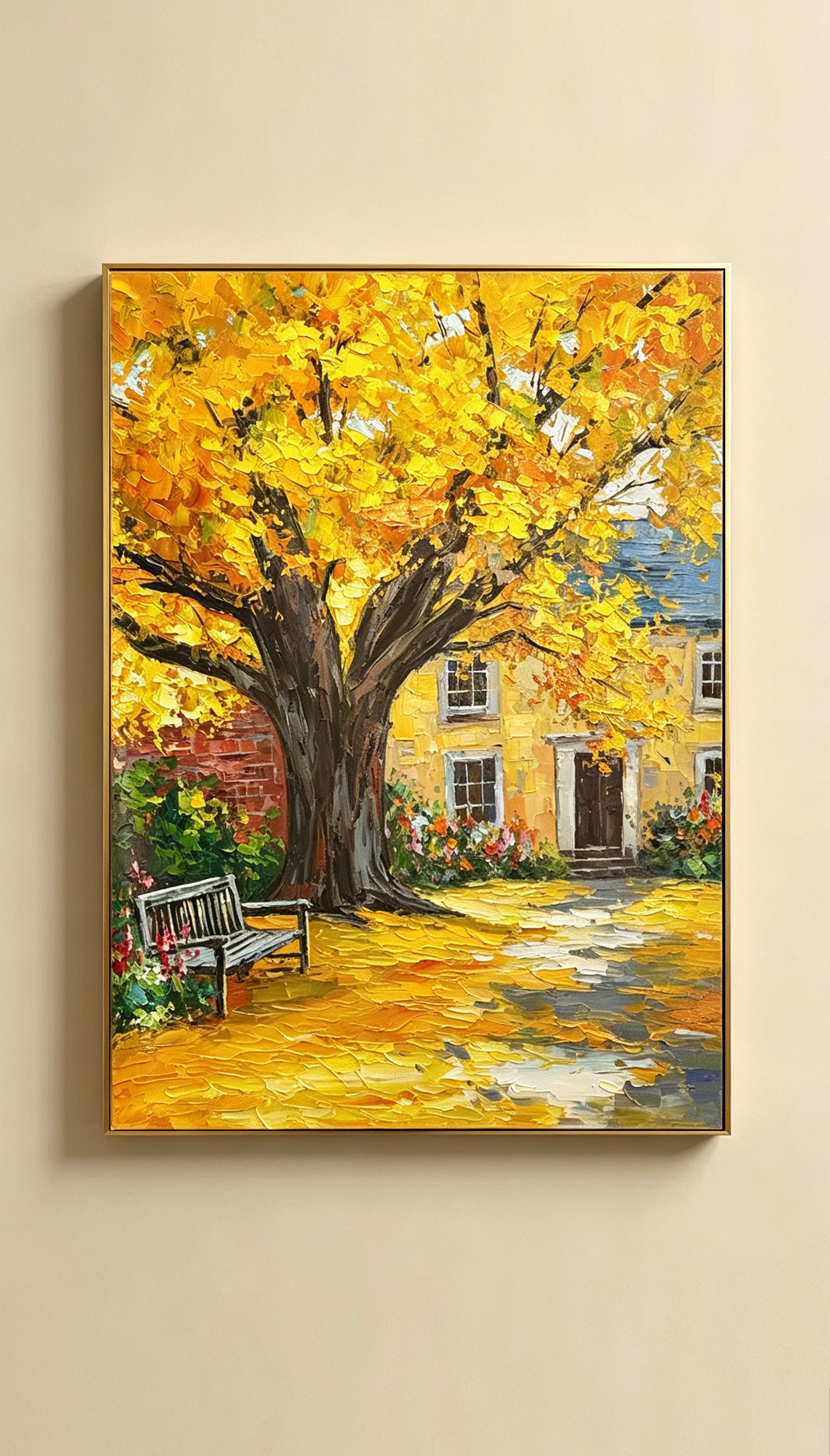 "Autumn Courtyard" – A modern Impressionist landscape painting | A creative decorative artwork for an autumn corridor