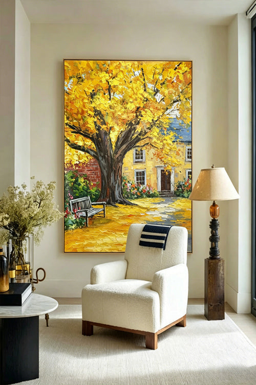 "Autumn Courtyard" – A modern Impressionist landscape painting | A creative decorative artwork for an autumn corridor