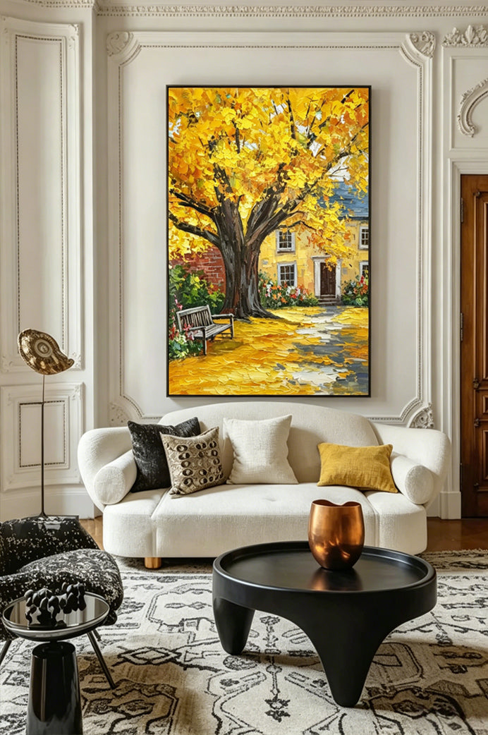 "Autumn Courtyard" – A modern Impressionist landscape painting | A creative decorative artwork for an autumn corridor