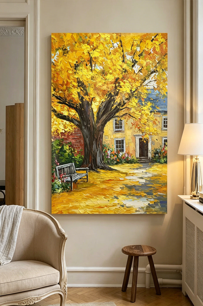 "Autumn Courtyard" – A modern Impressionist landscape painting | A creative decorative artwork for an autumn corridor