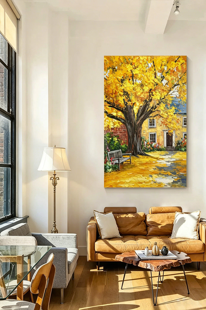 "Autumn Courtyard" – A modern Impressionist landscape painting | A creative decorative artwork for an autumn corridor