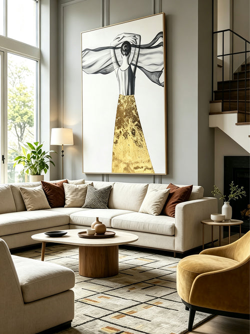 Abstract painting of a figure's back view
