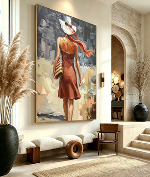 Abstract painting of a figure's back view