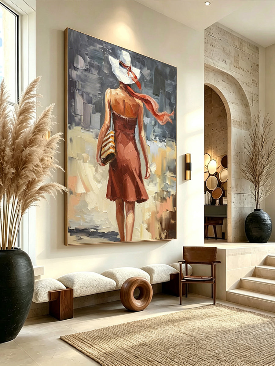 Abstract painting of a figure's back view