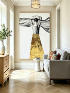 Abstract painting of a figure's back view