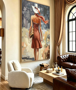 Abstract painting of a figure's back view