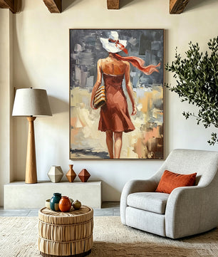 Abstract painting of a figure's back view