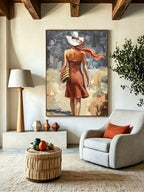 Abstract painting of a figure's back view