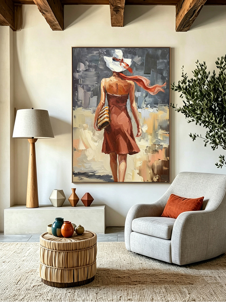 Abstract painting of a figure's back view