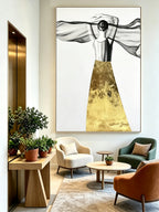 Abstract painting of a figure's back view