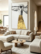 Abstract painting of a figure's back view