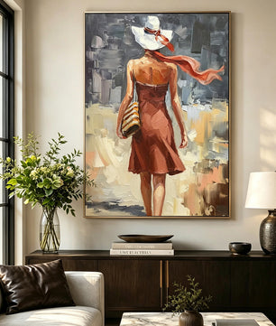 Abstract painting of a figure's back view