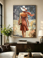 Abstract painting of a figure's back view