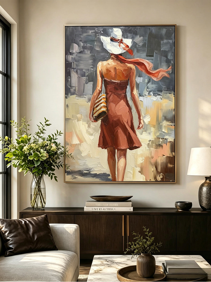 Abstract painting of a figure's back view