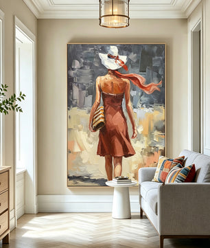 Abstract painting of a figure's back view