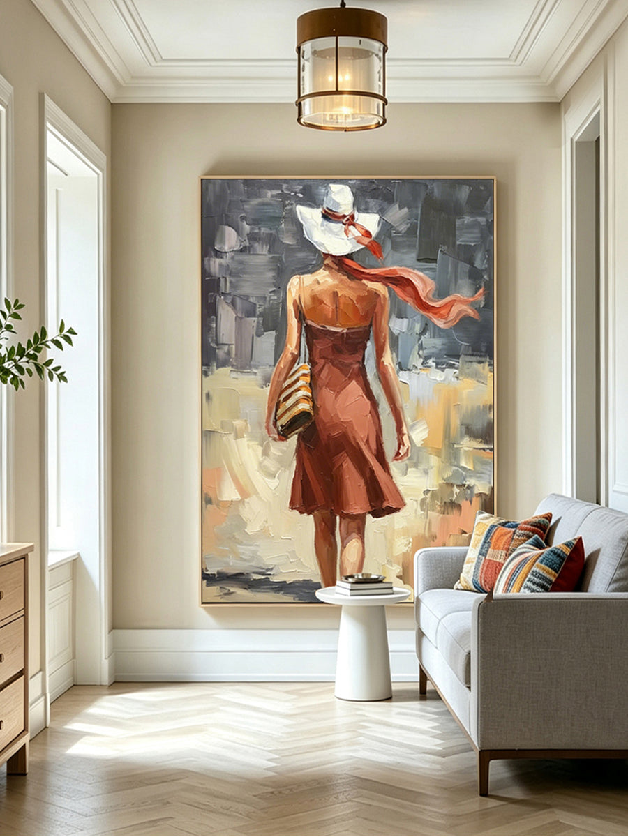 Abstract painting of a figure's back view