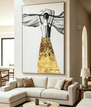 Abstract painting of a figure's back view