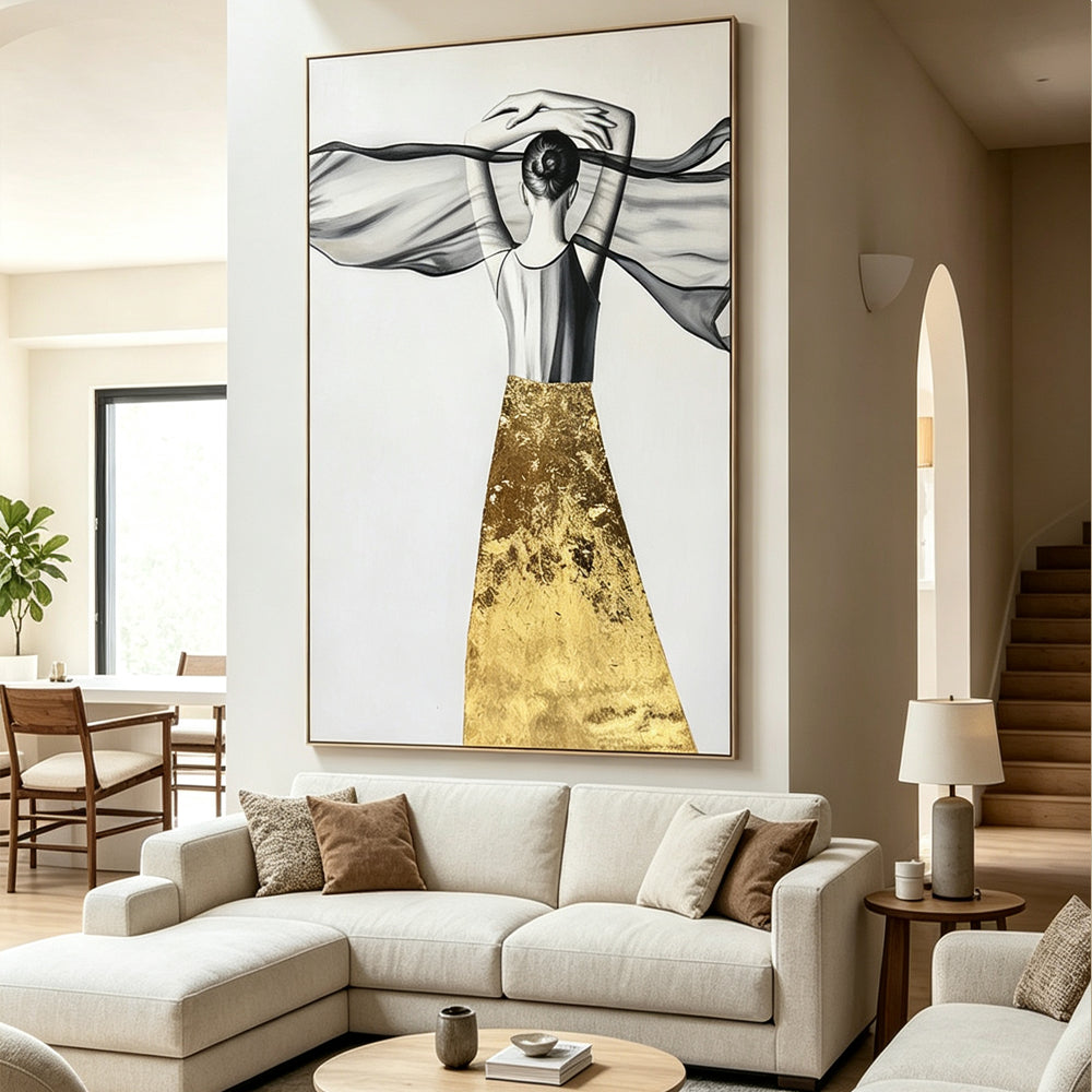 Abstract painting of a figure's back view