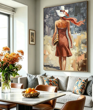 Abstract painting of a figure's back view