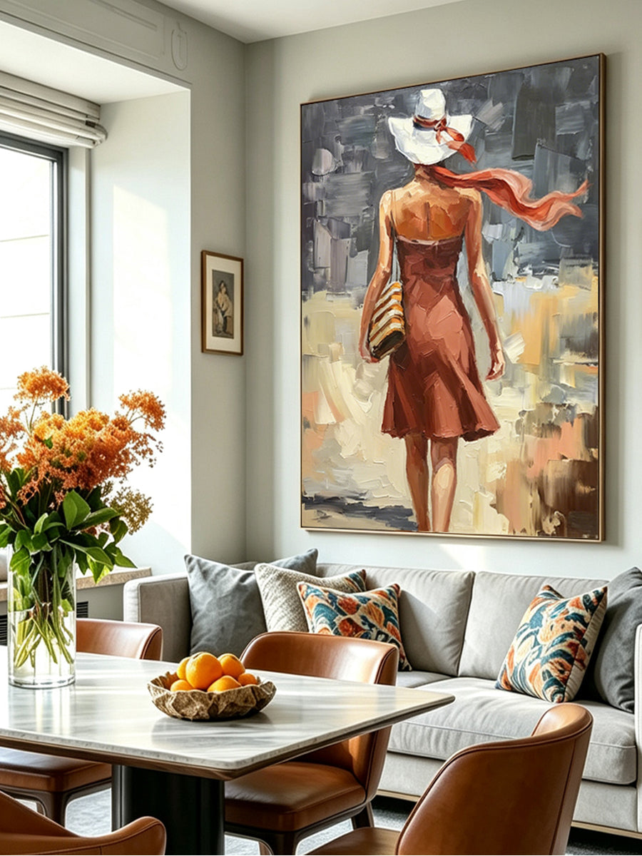 Abstract painting of a figure's back view
