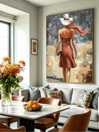 Abstract painting of a figure's back view