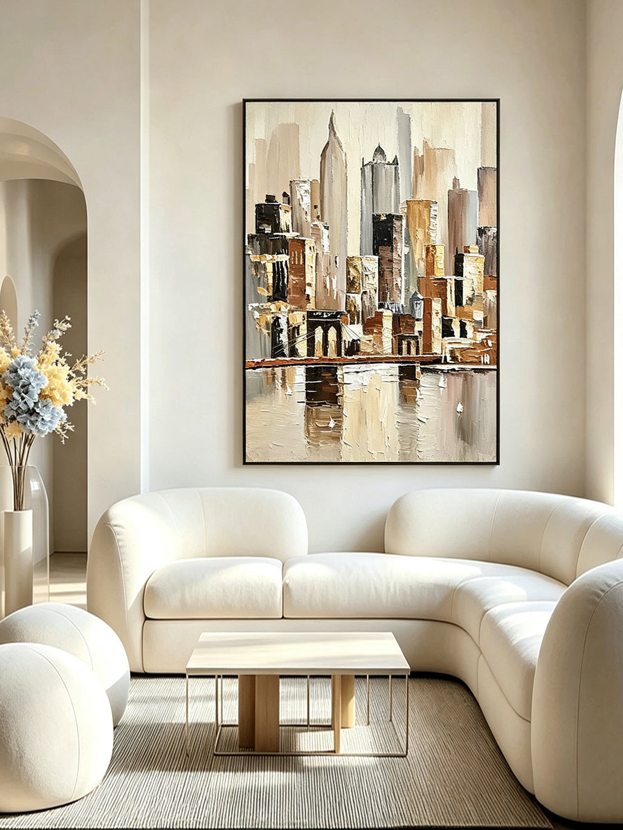 Abstract hand-drawn painting of a cityscape