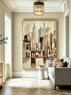 Abstract hand-drawn painting of a cityscape