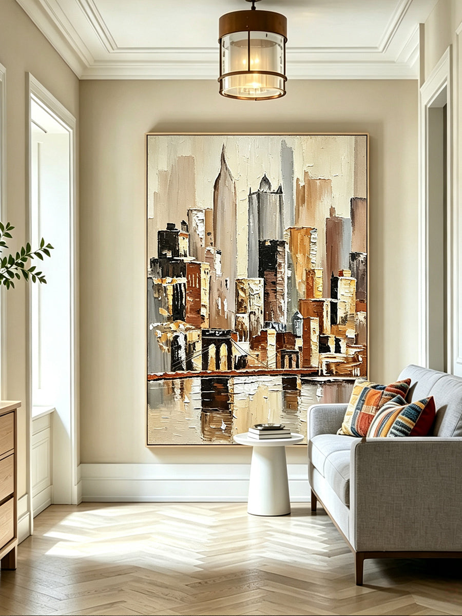 Abstract hand-drawn painting of a cityscape