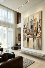 Abstract hand-drawn painting of a cityscape
