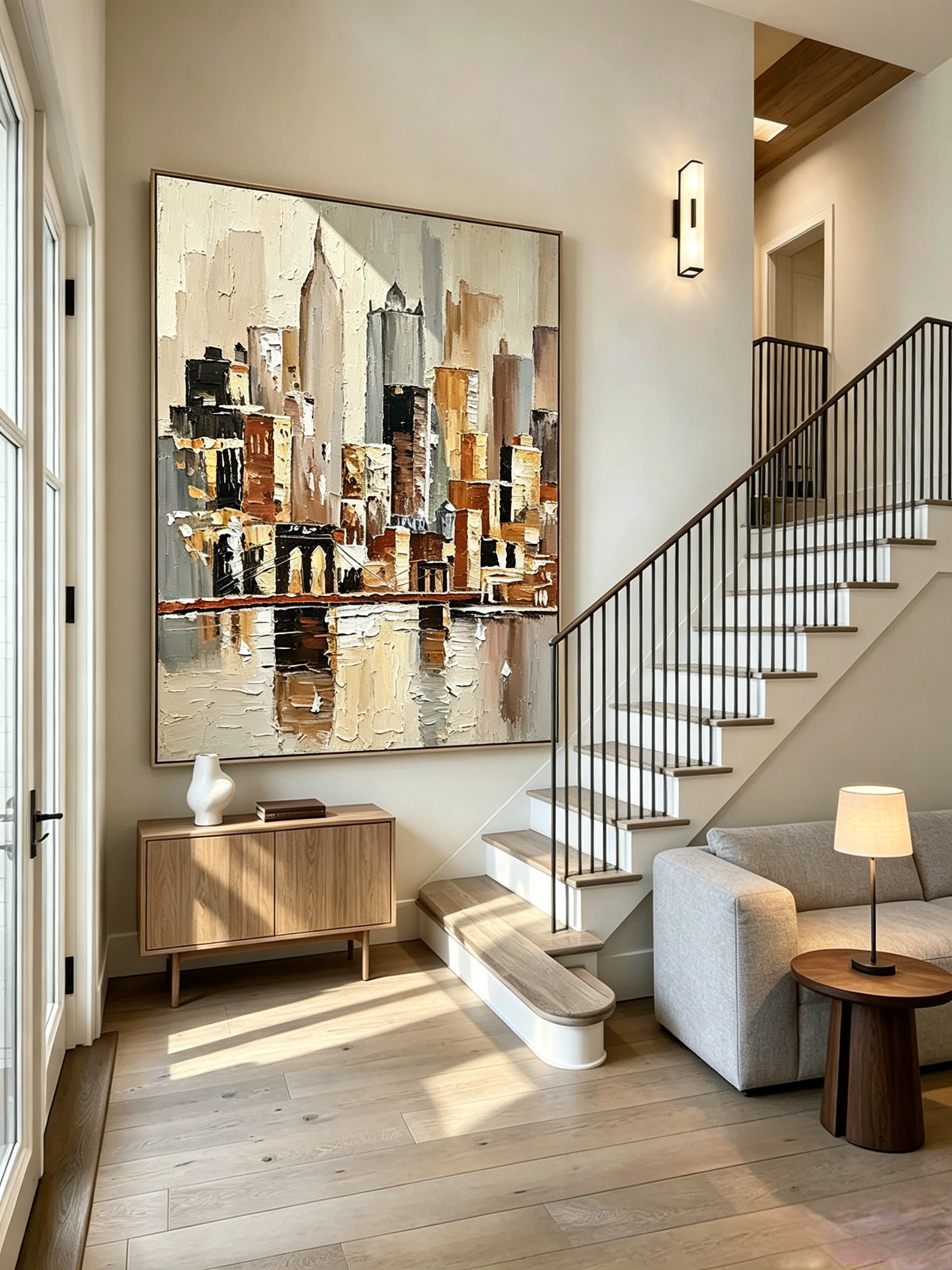 Abstract hand-drawn painting of a cityscape